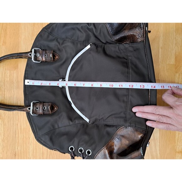 Donald J Pliner Brown Bag Purse Kisslock Pocket Double Handles - Picture 4 of 14